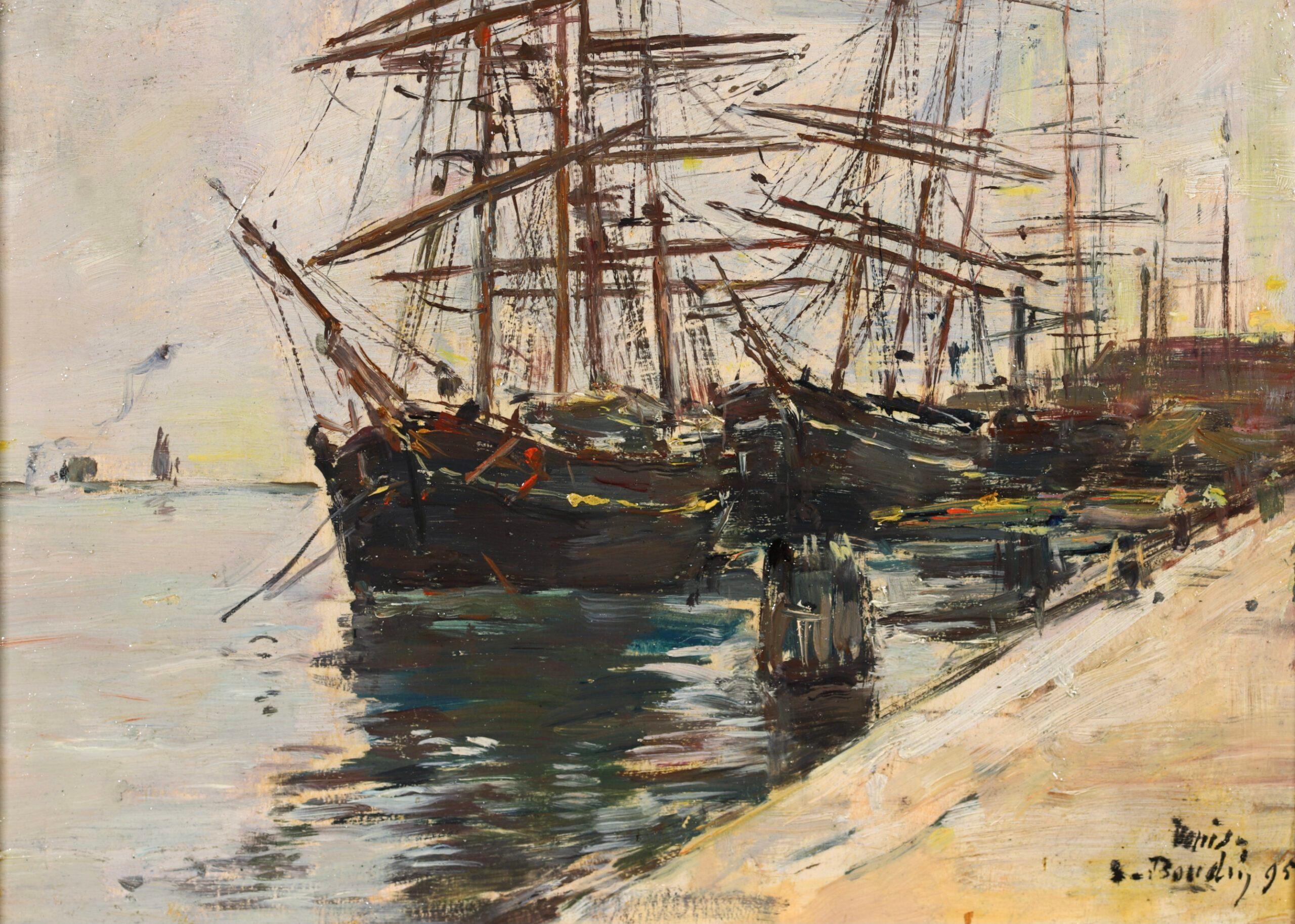 Sailing boats on the Quay - Venice -Impressionist Landscape Oil by Eugene Boudin 6