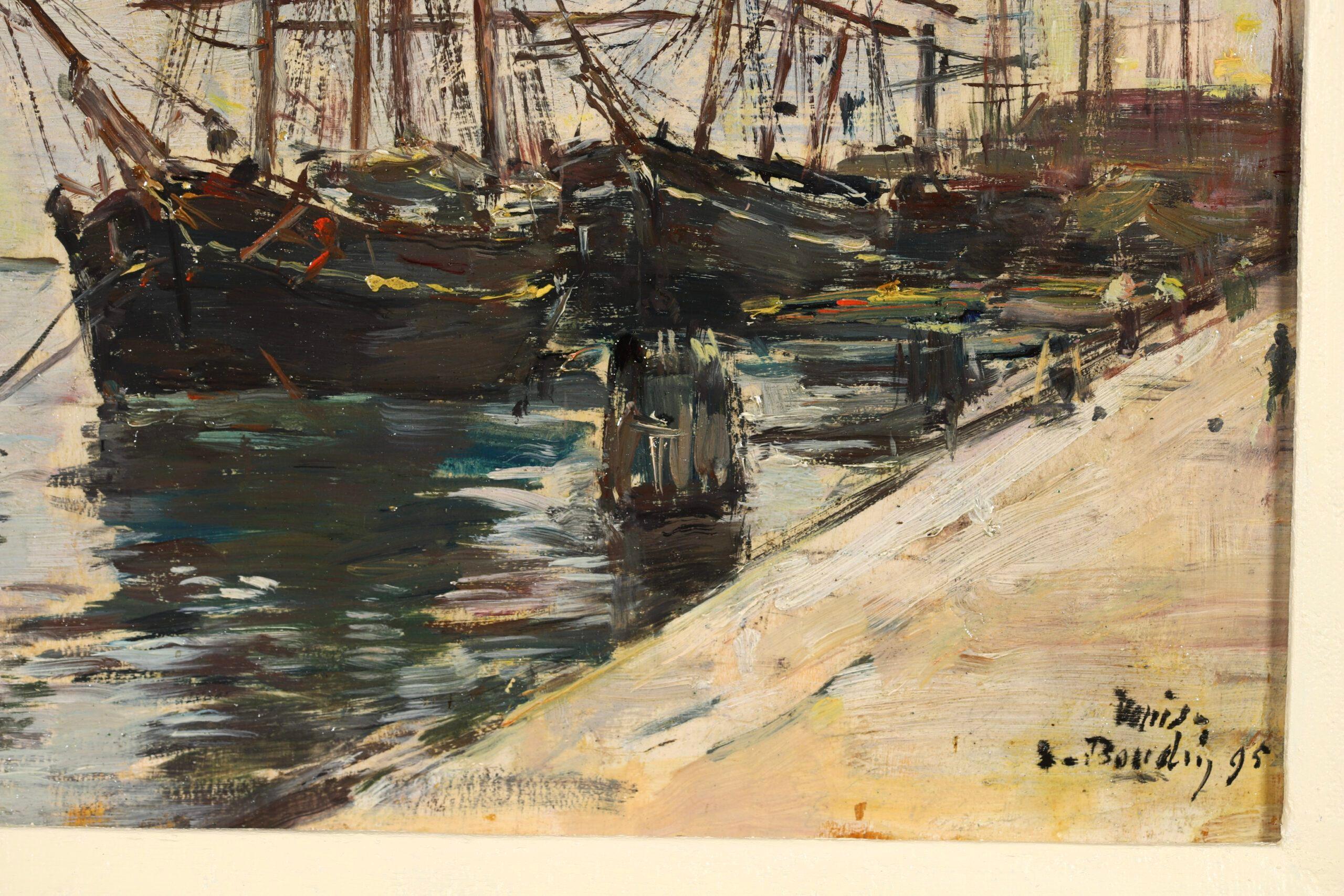 Sailing boats on the Quay - Venice -Impressionist Landscape Oil by Eugene Boudin 8