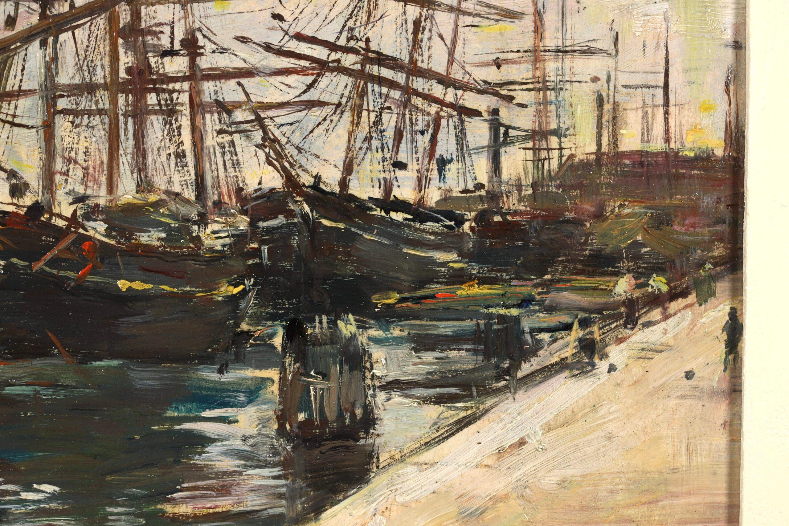 Sailing boats on the Quay - Venice -Impressionist Landscape Oil by Eugene Boudin 10