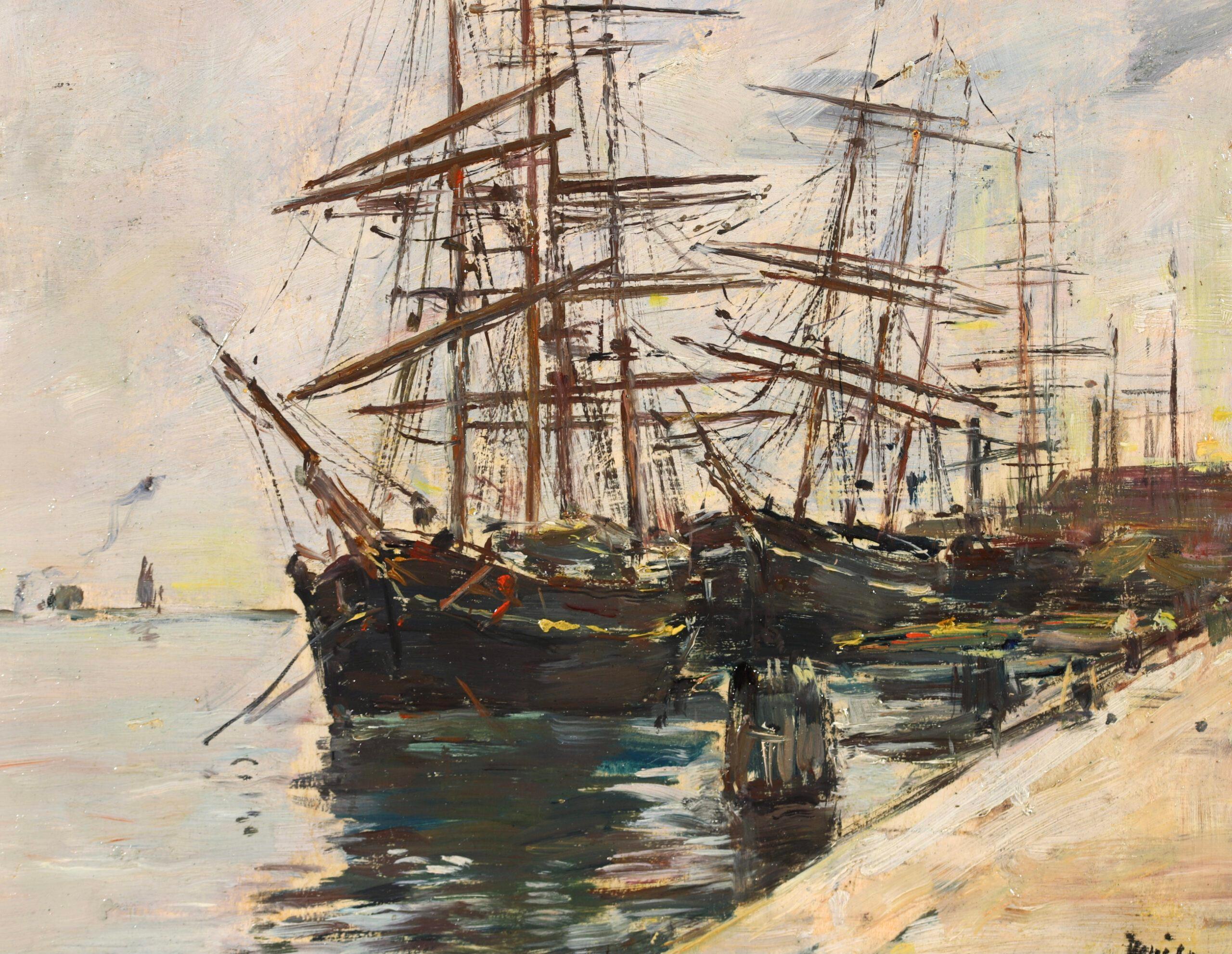 Sailing boats on the Quay - Venice -Impressionist Landscape Oil by Eugene Boudin 1