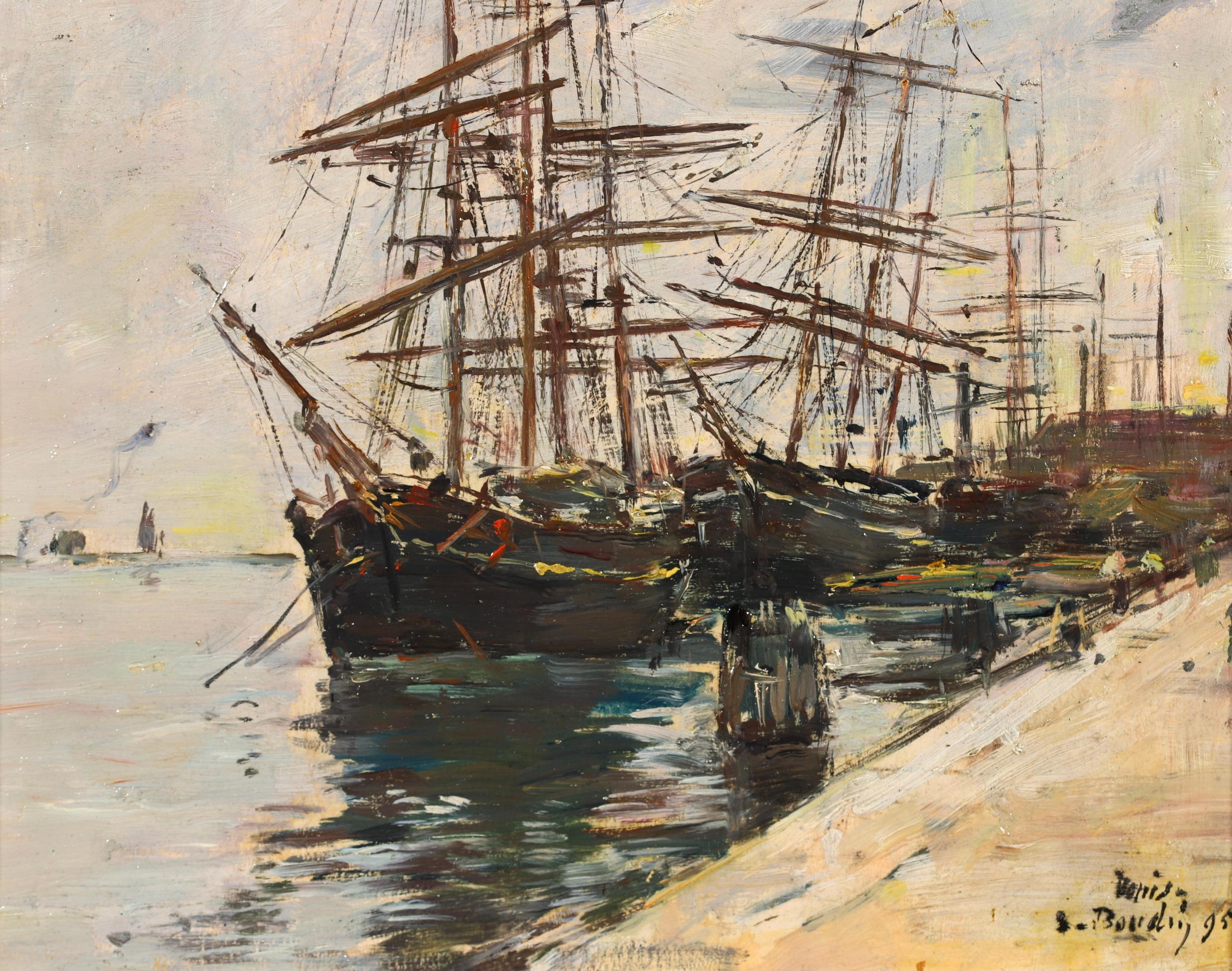 Sailing boats on the Quay - Venice -Impressionist Landscape Oil by Eugene Boudin 3