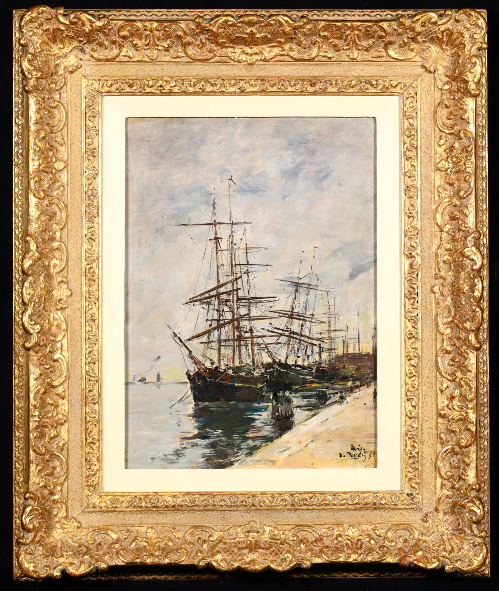 Eugène Louis Boudin Landscape Painting - Sailing boats on the Quay - Venice -Impressionist Landscape Oil by Eugene Boudin