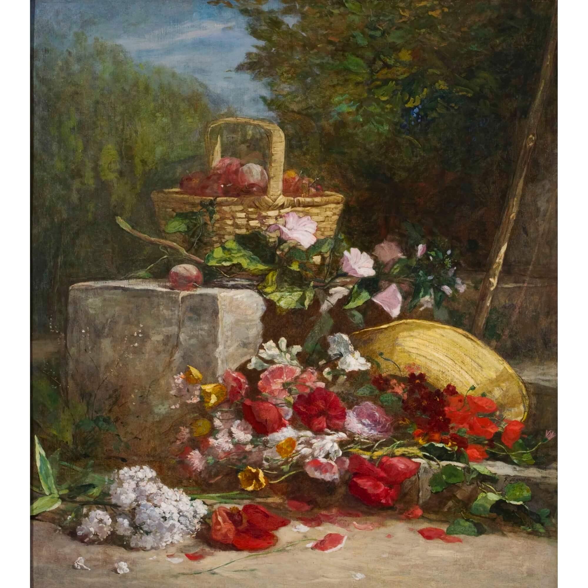 Still life painting of fruit and flowers by Eugène Boudin - Painting by Eugène Louis Boudin