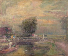 Eugène-Louis Gillot, artiste français classé. Huile sur toile. Scène de la vie rurale