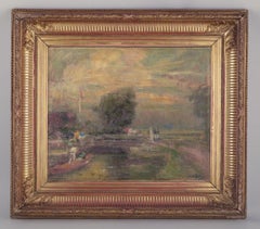 Eugène Louis Gillot, artista francese quotato in borsa. Olio su tela. Scena di vita rurale.