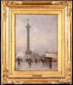 Rain - Paris - Impressionist Figurative Cityscape Oil by Eugene Louis Gillot
