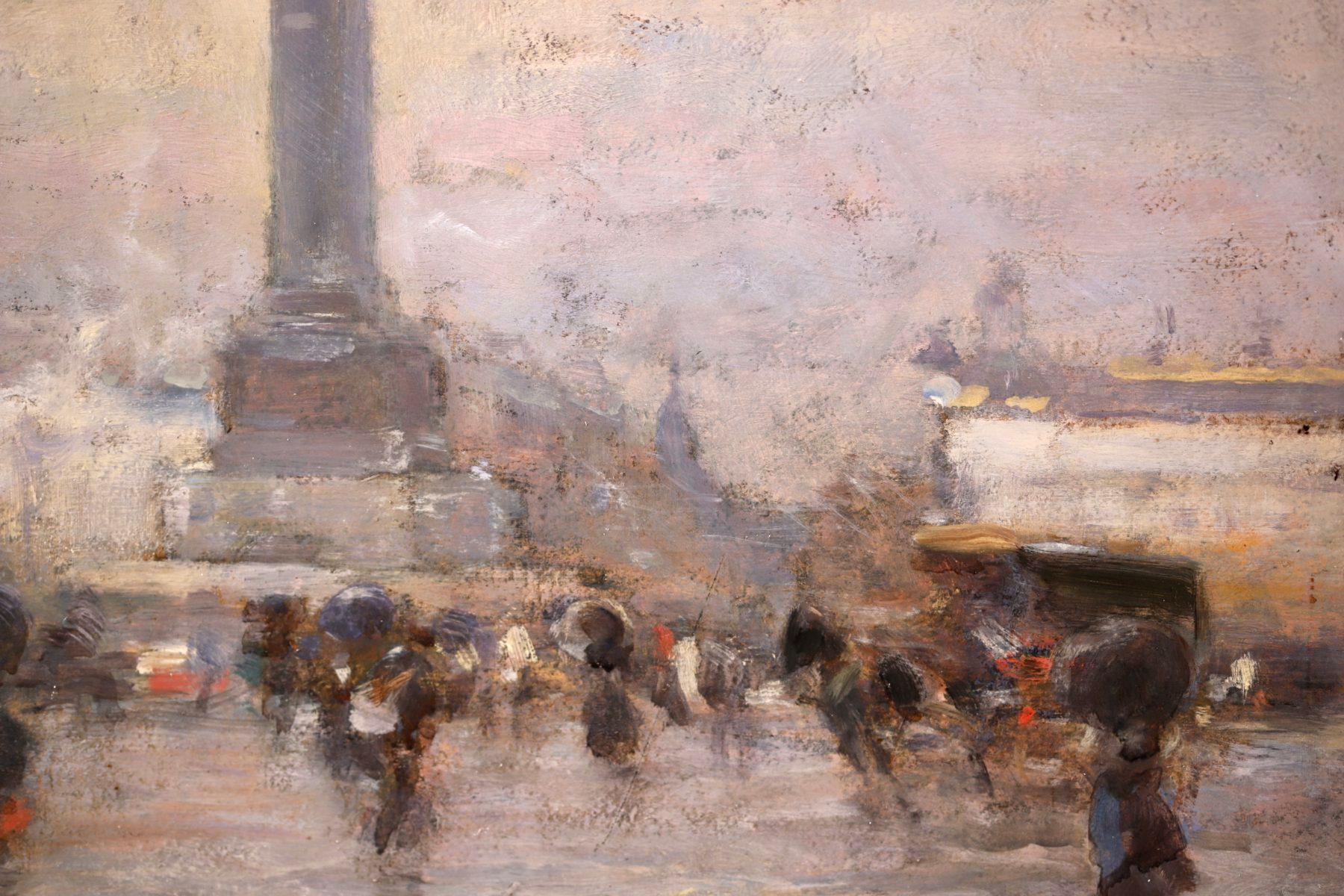 Rain - Paris - Impressionist Figurative Cityscape Oil by Eugene Louis Gillot 1