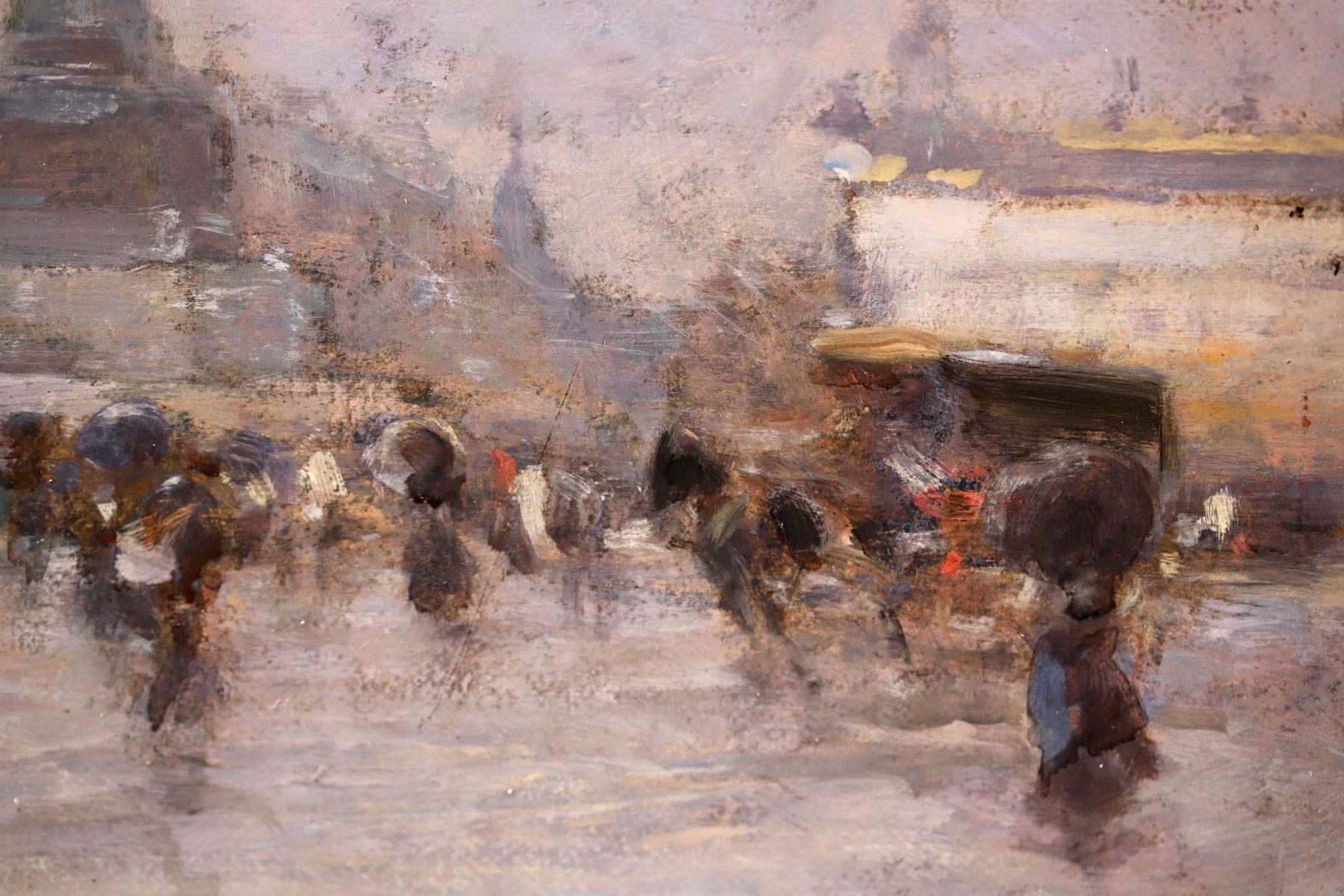 Rain - Paris - Impressionist Figurative Cityscape Oil by Eugene Louis Gillot 4