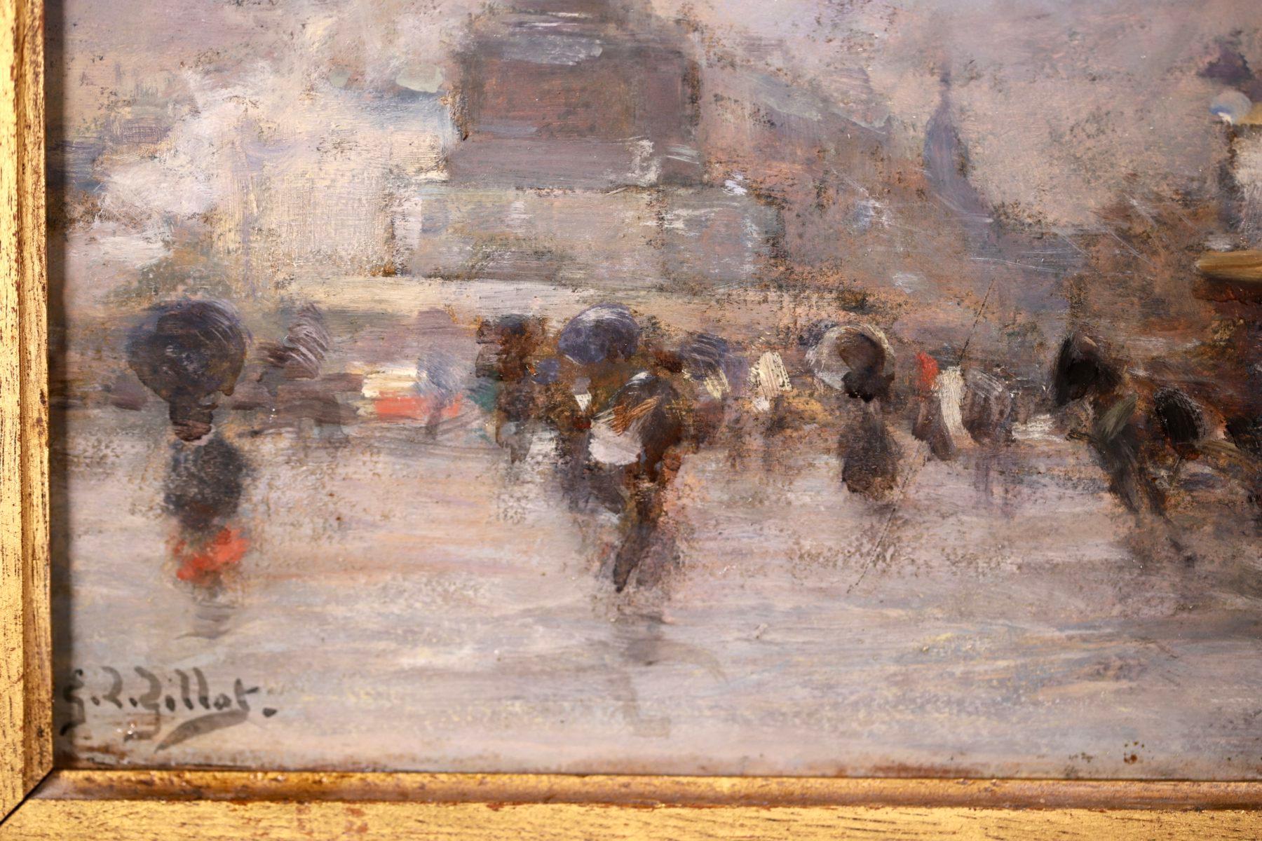 Rain - Paris - Impressionist Figurative Cityscape Oil by Eugene Louis Gillot 5