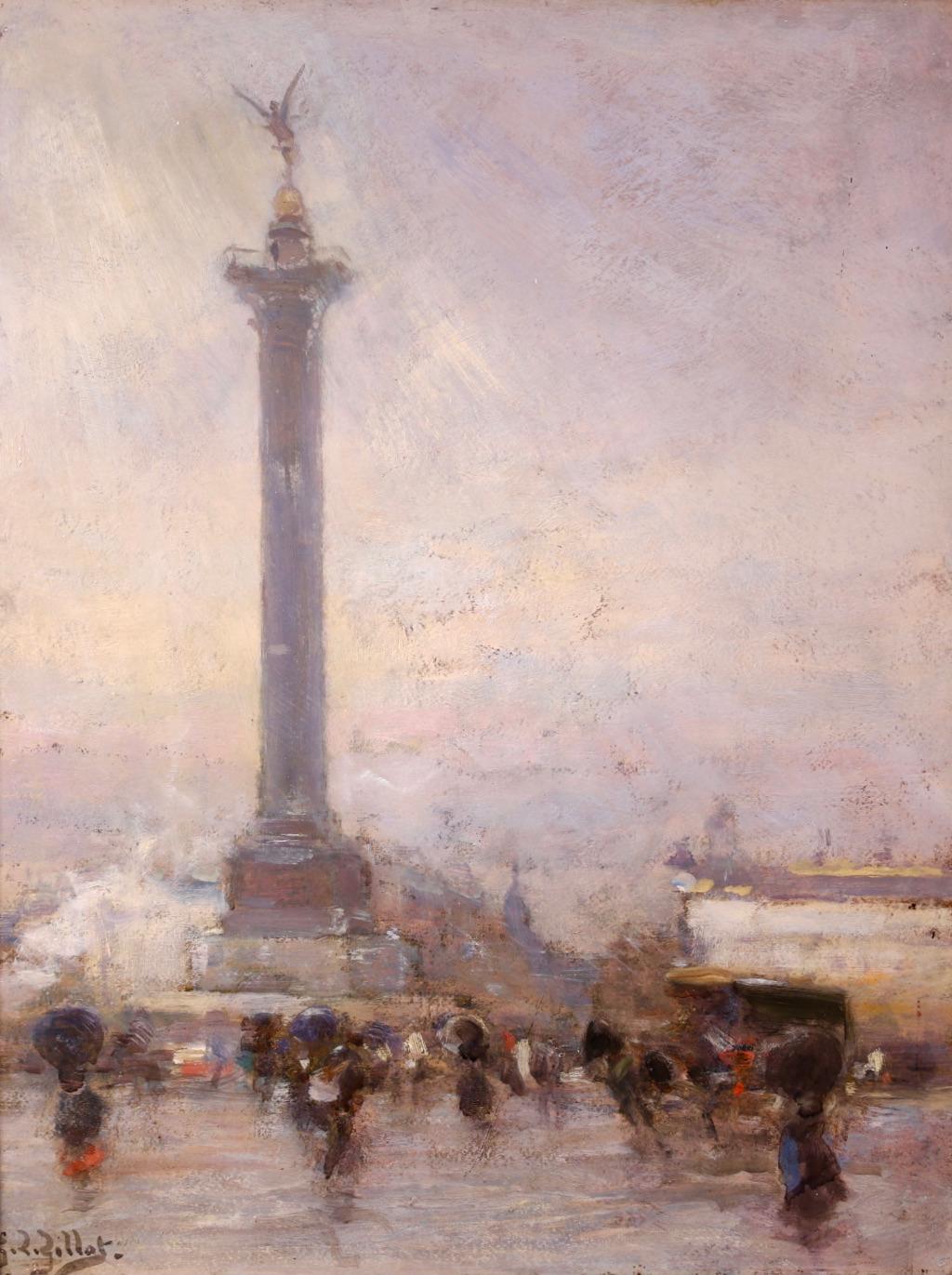 Eugène Louis Gillot Landscape Painting - Rain - Paris - Impressionist Figurative Cityscape Oil by Eugene Louis Gillot