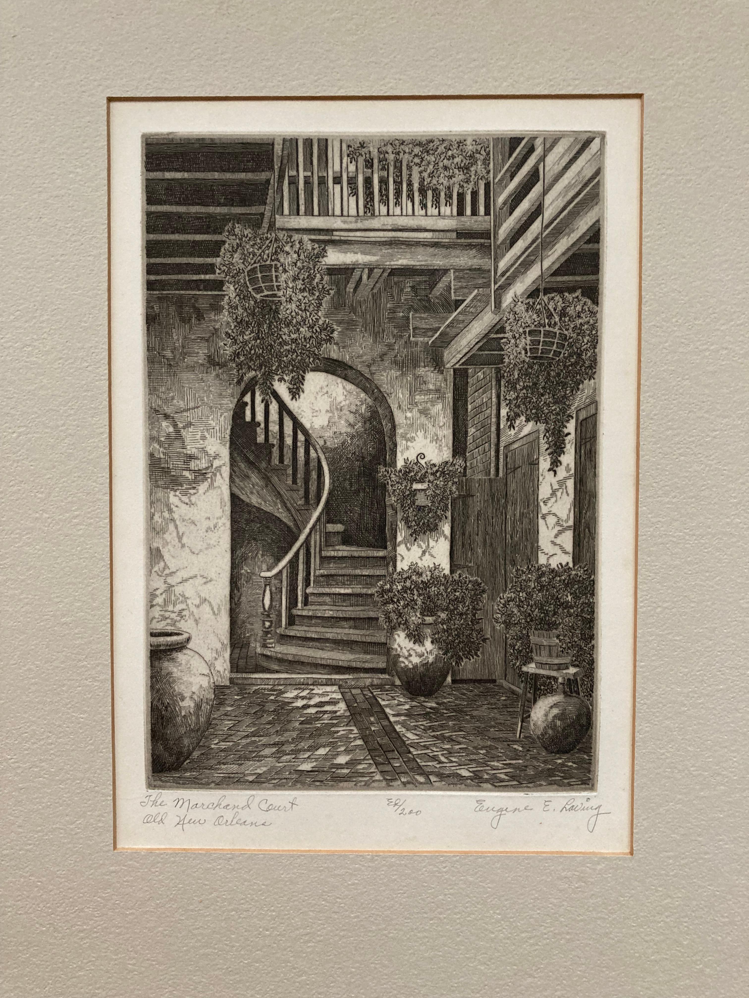Marchand Courtyard, Französisches Viertel, Old New Orleans (Signiert) – Print von Eugene Loving