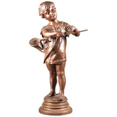 Eugene Marioton, Bronze Sculpture Boy Playing with Butterfly