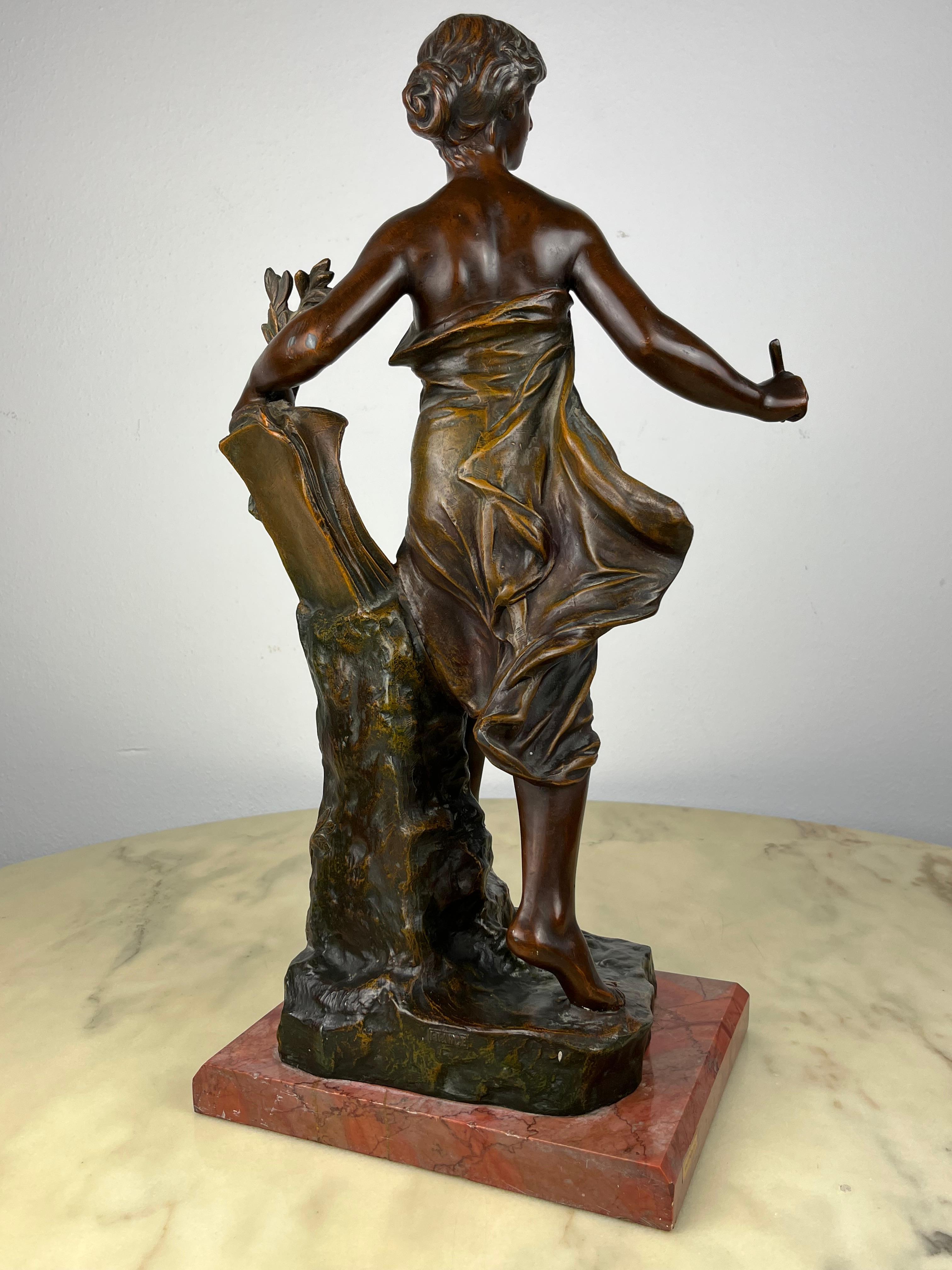 Zinc Eugene Marioton '1857-1933', La Reconoissance, Spelter Statue, France, 1930s For Sale