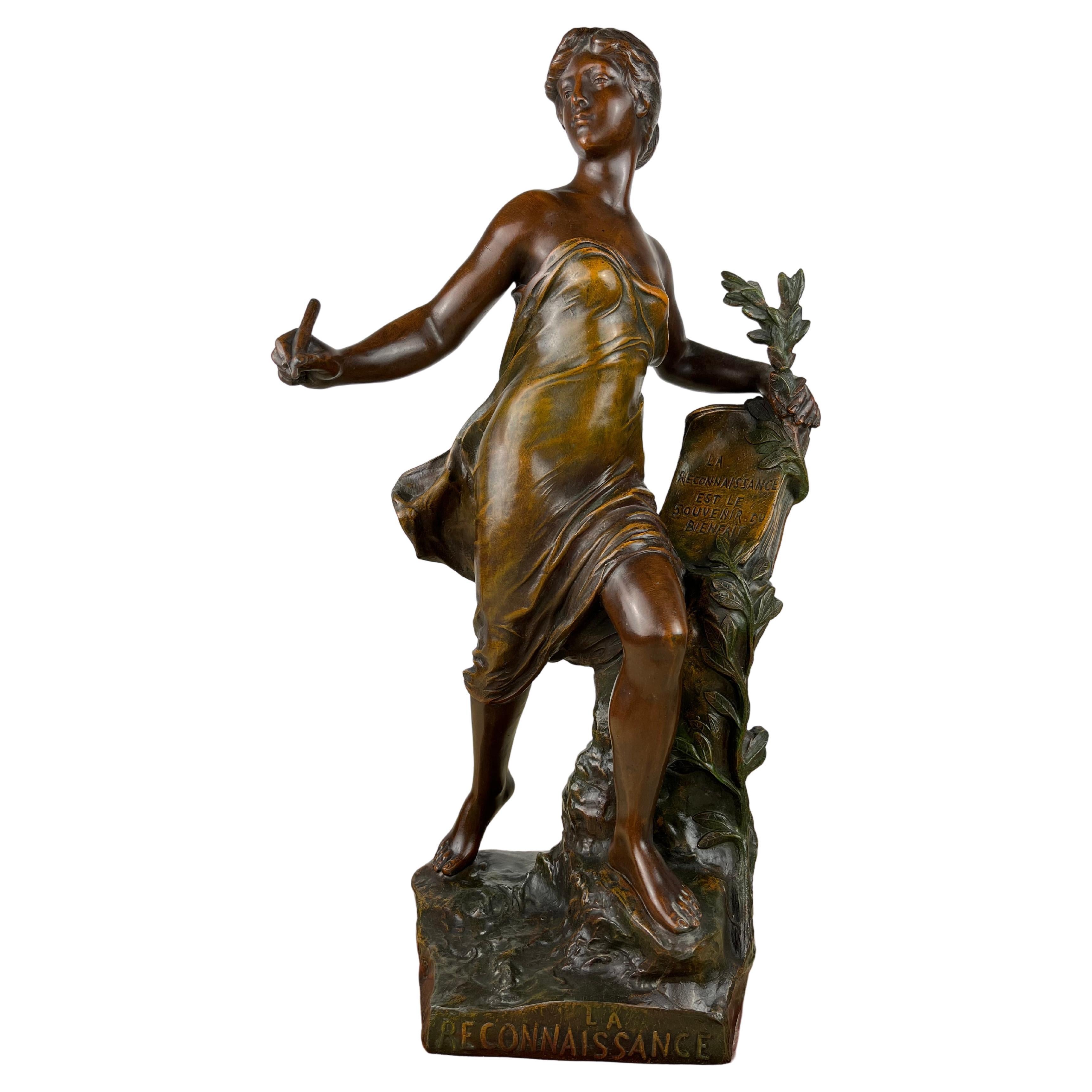 Eugene Marioton '1857-1933', La Reconoissance, statue de Spelter, France, années 1930 en vente