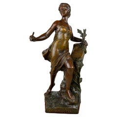 Vintage Eugene Marioton '1857-1933', La Reconoissance, Spelter Statue, France, 1930s