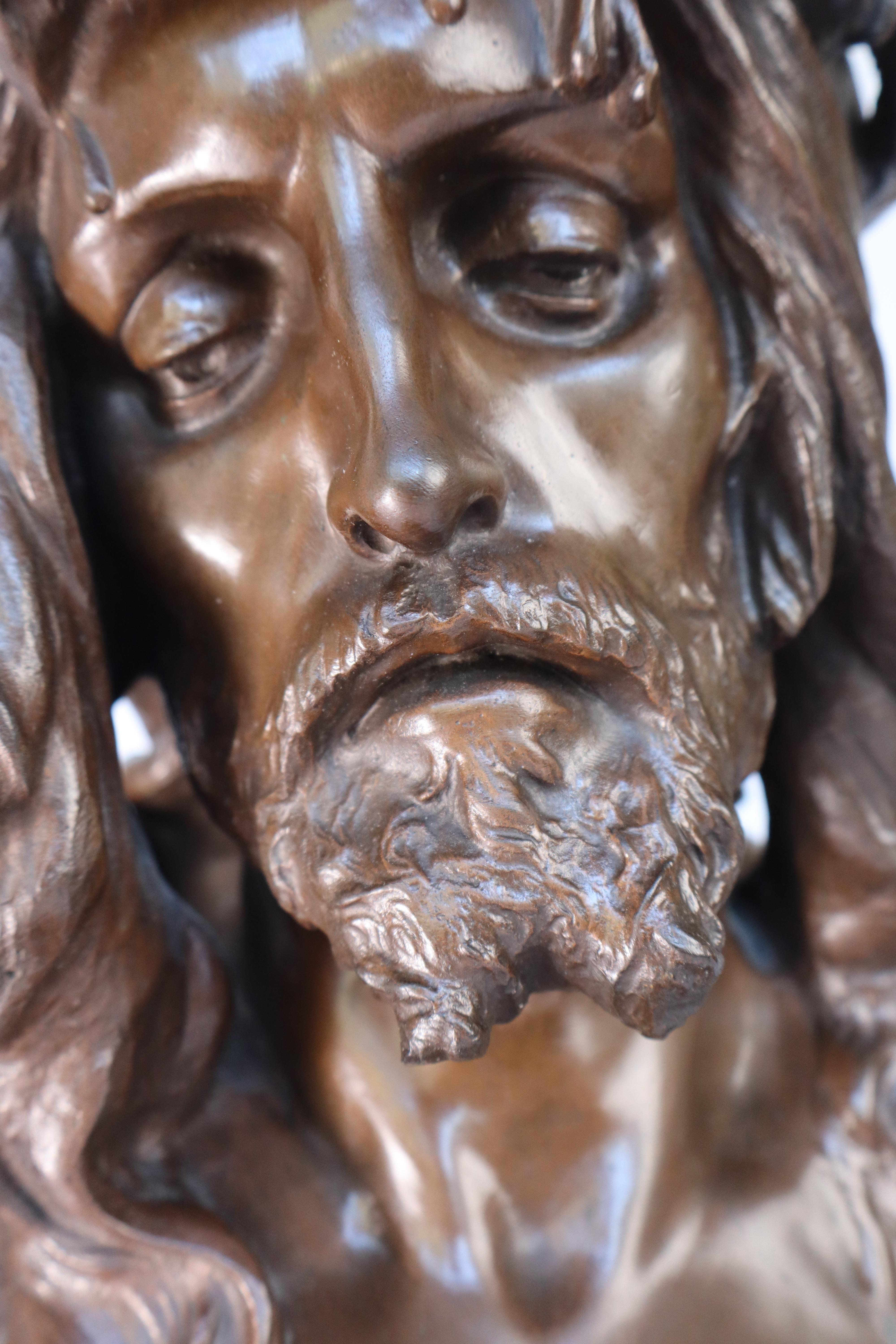 Francese Eugène Marioton: Scultura in bronzo di Cristo, timbro Sciot Decauville Parigi in vendita