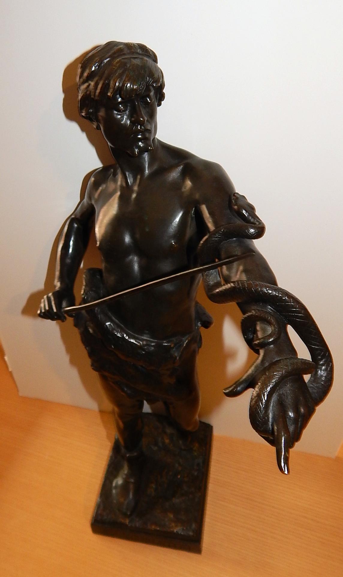Eugene Marioton French Bronze, circa 1890s, “Fascinator” Snake Charmer In Excellent Condition For Sale In Phoenix, AZ