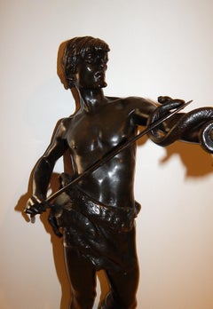 Eugene Marioton French Bronze, vers 1890s, "Fascinator" Snake Charmer