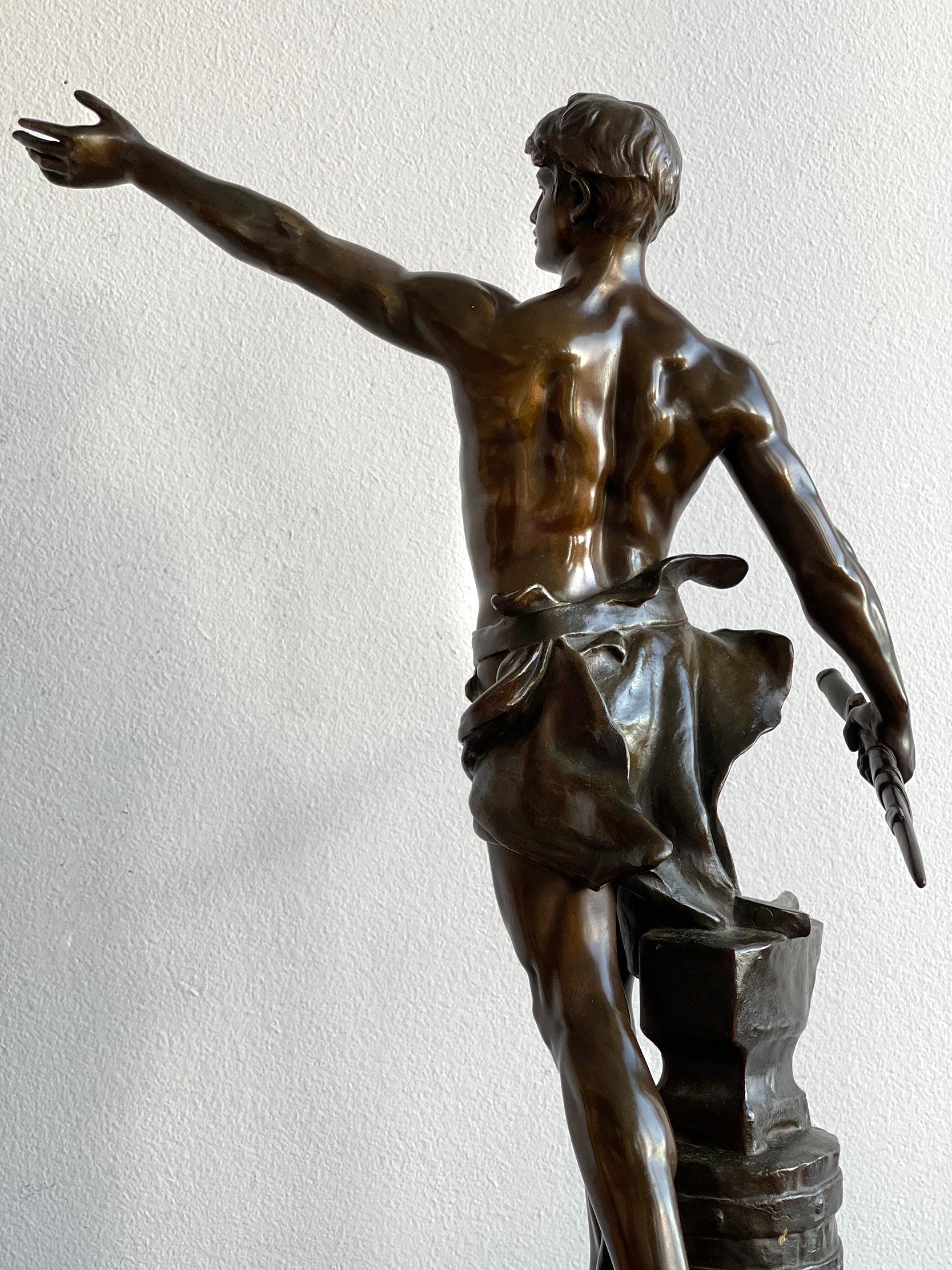 Muscular Nude Male  Bronze After Eugene Marioton - Bronze Statue 12