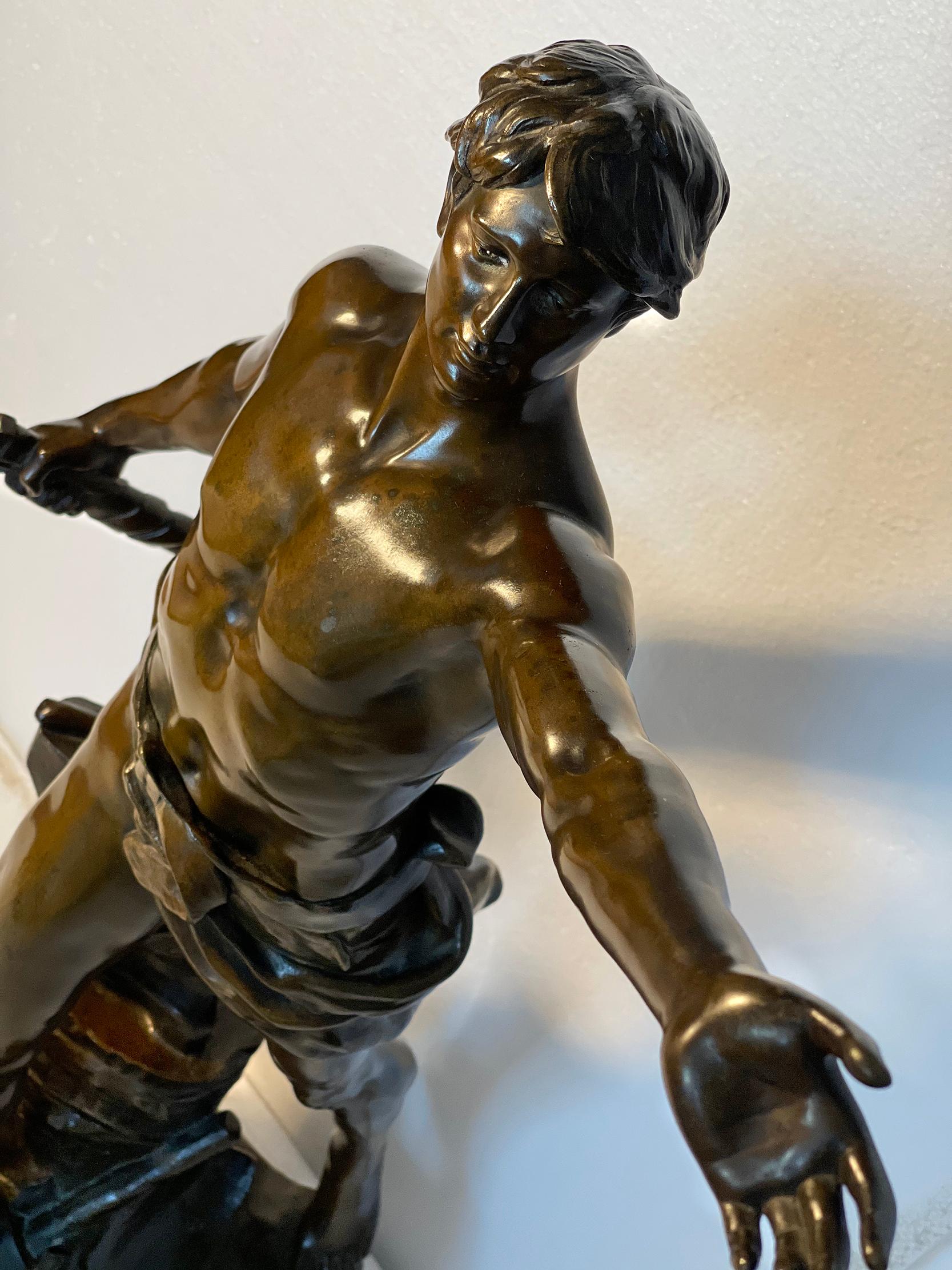 Muscular Nude Male  Bronze After Eugene Marioton - Bronze Statue 13