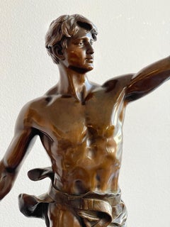 Muscular Nude Male  Bronze After Eugene Marioton - Bronze Statue