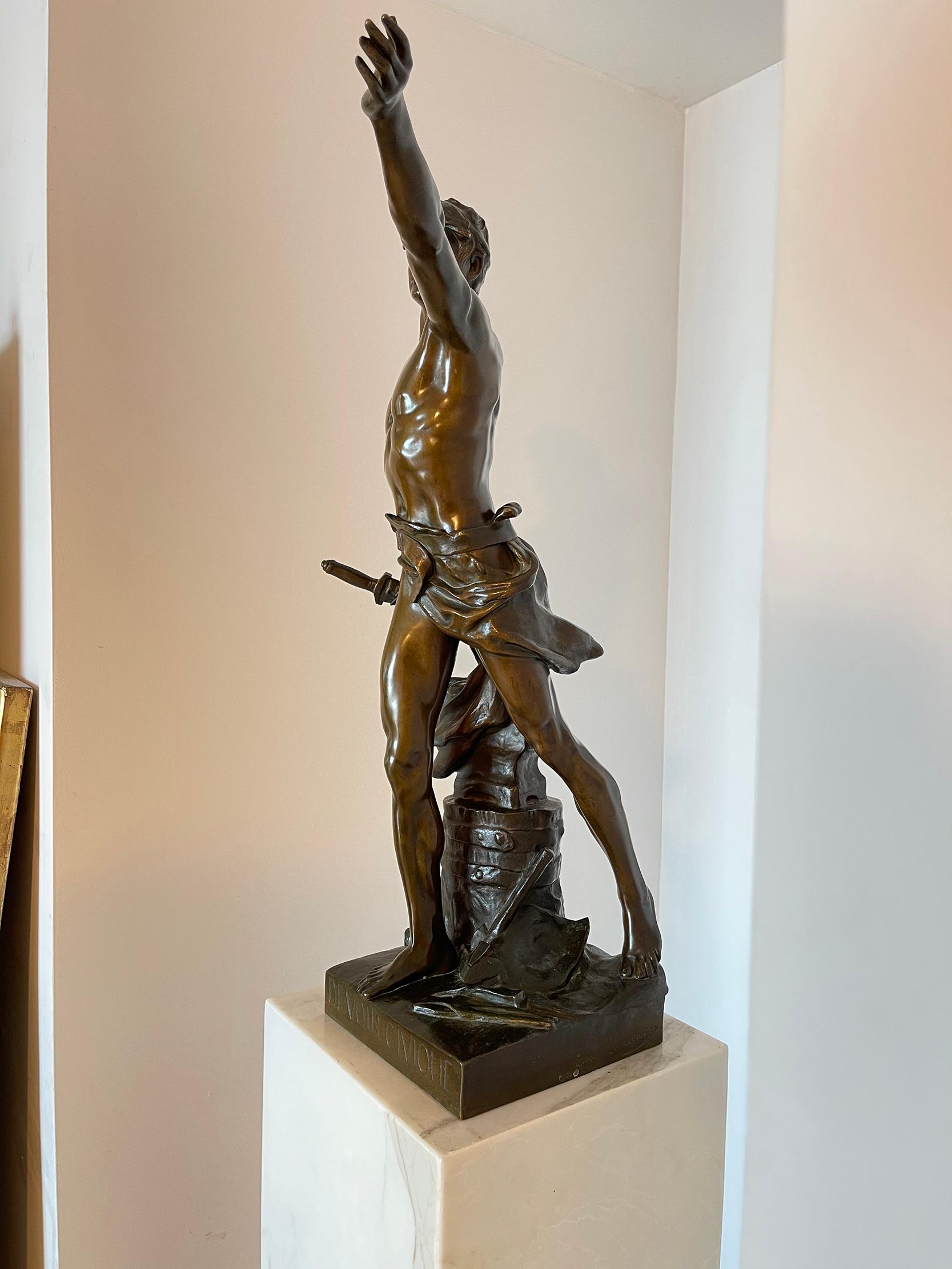Muscular Nude Male  Bronze After Eugene Marioton - Bronze Statue 4