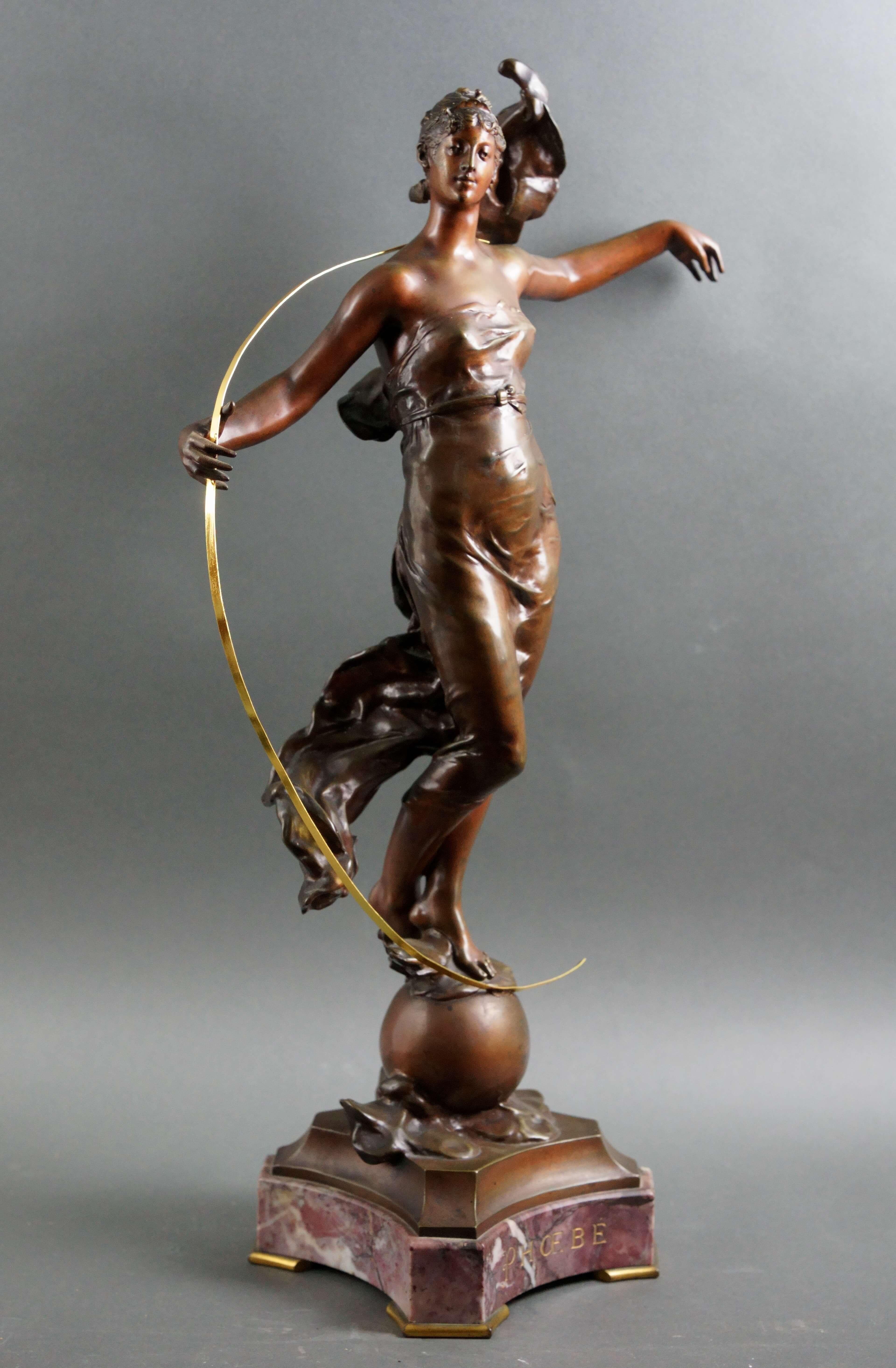 "Phoebe" Grande Scultura Francese in Bronzo Patinato epoca Napoleone III