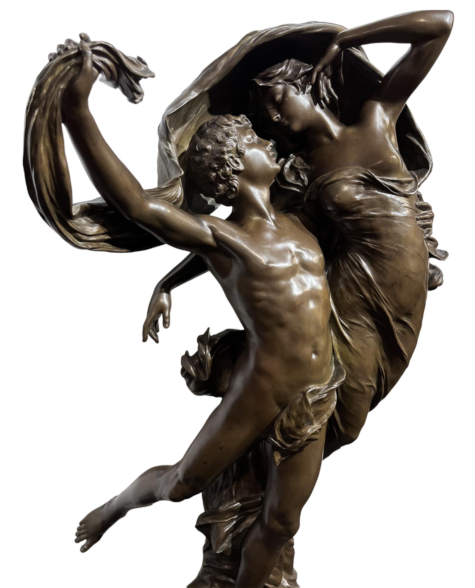 The Dance of Zephyr and Psyche by Eugéne Marioton (French, 1854-1933) - Sculpture by Eugene Marioton