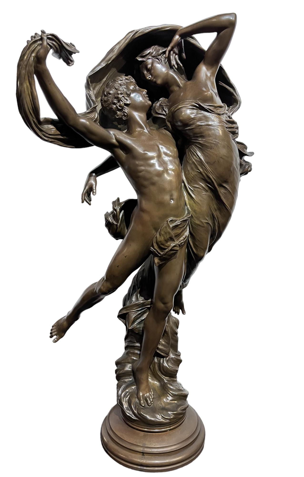 Eugene Marioton Figurative Sculpture - The Dance of Zephyr and Psyche by Eugéne Marioton (French, 1854-1933)