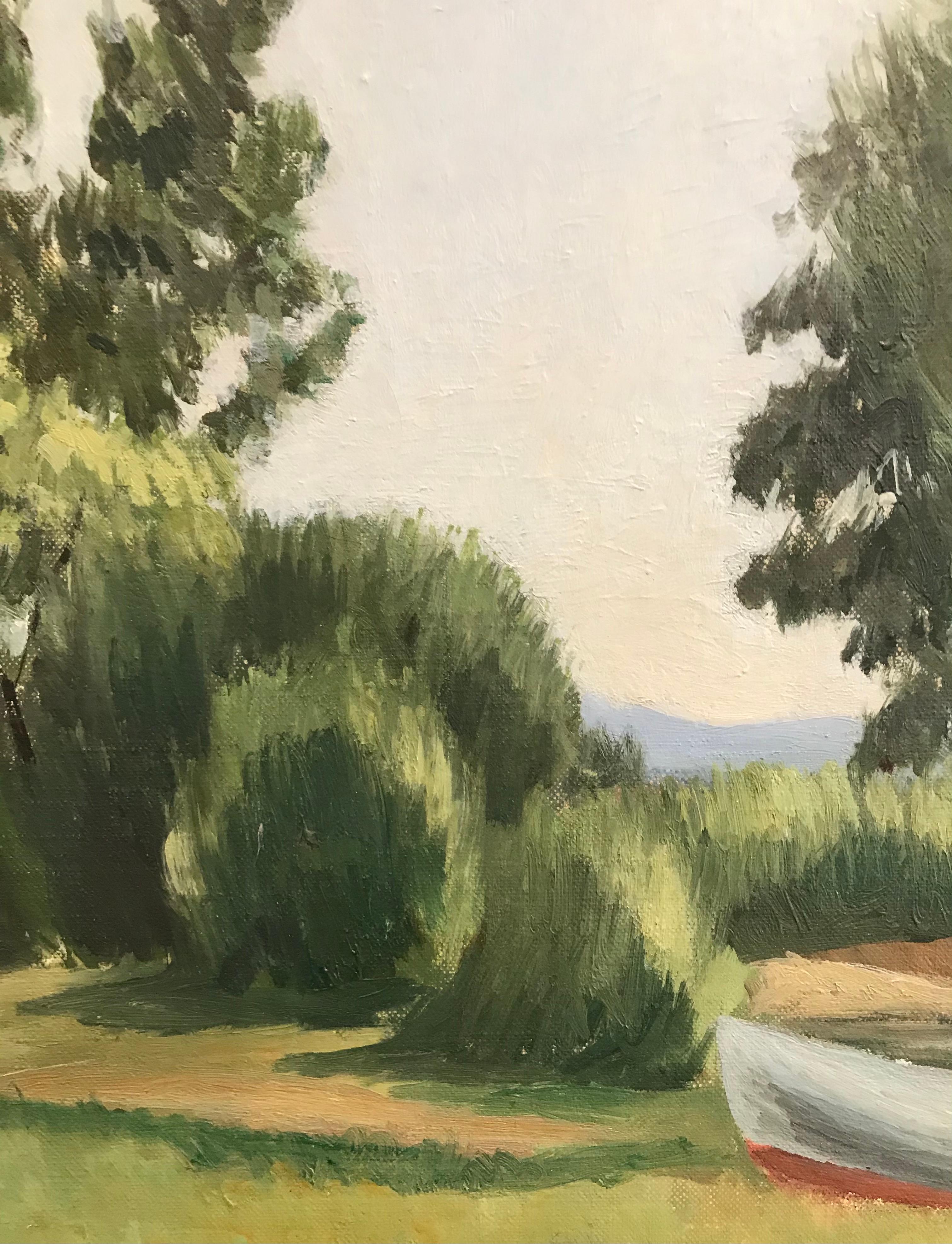 Paesaggio animato di Eugène Martin - Olio su tela 44x55 cm - Landscape Painting Grigio di Eugene Martin