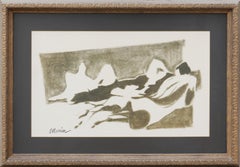 Modern Abstract Minimalist Monotoned Figurative Reclining Nude Lithograph