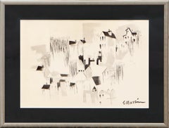 Modern Minimalist Black and White Abstract City Landscape Lithograph