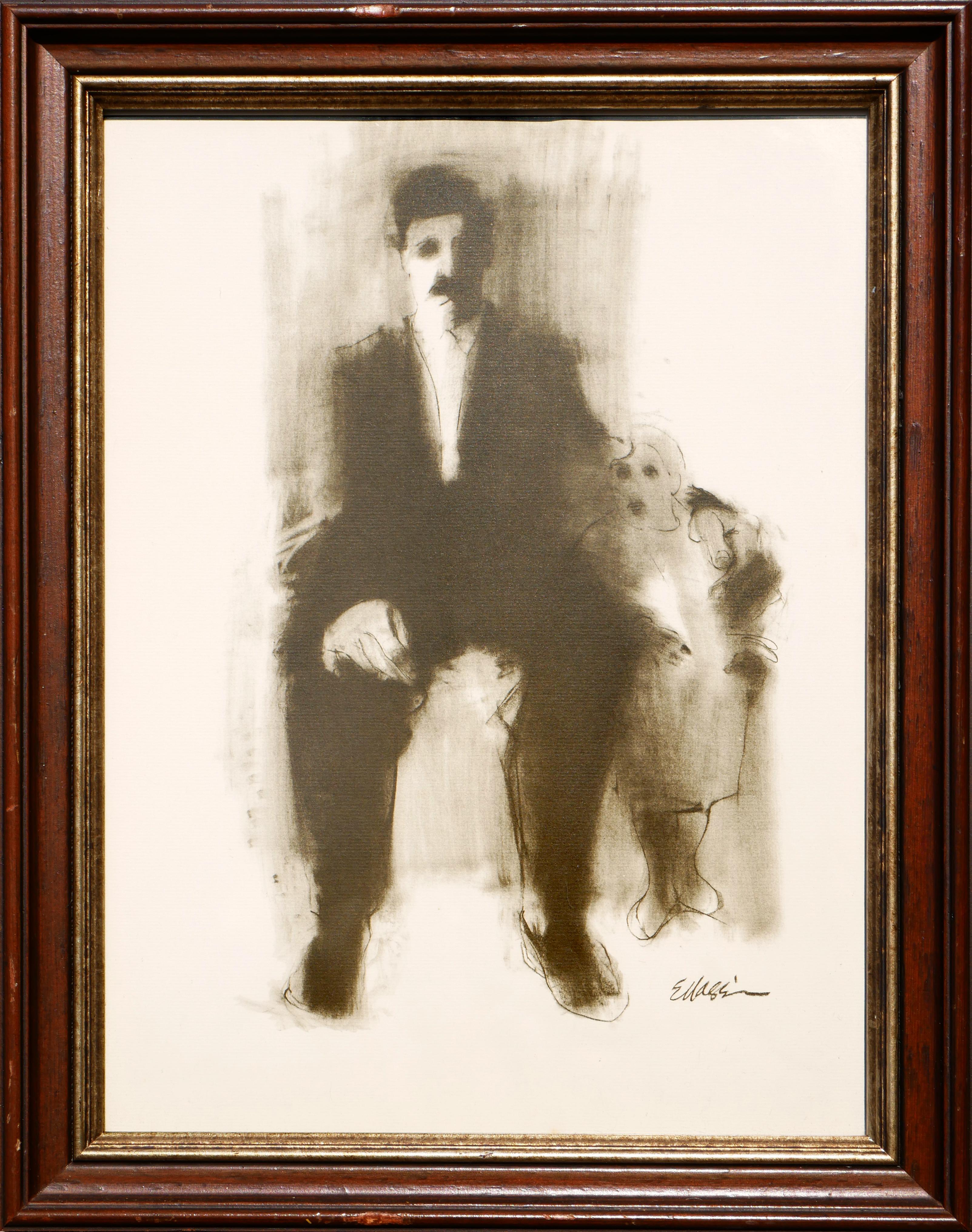 Eugene Massin Figurative Print - Naturalistic Figurative Portrait Lithograph of a Well-Dressed Gentleman