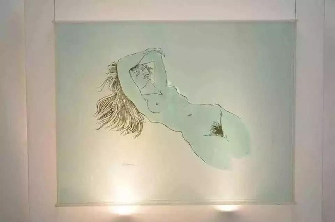 Large Eugene Massin Acrylic Lucite Nude Woman Wall Art Light Box Sculpture 45x51. This item features of a boxed acrylic encased nude female form (31