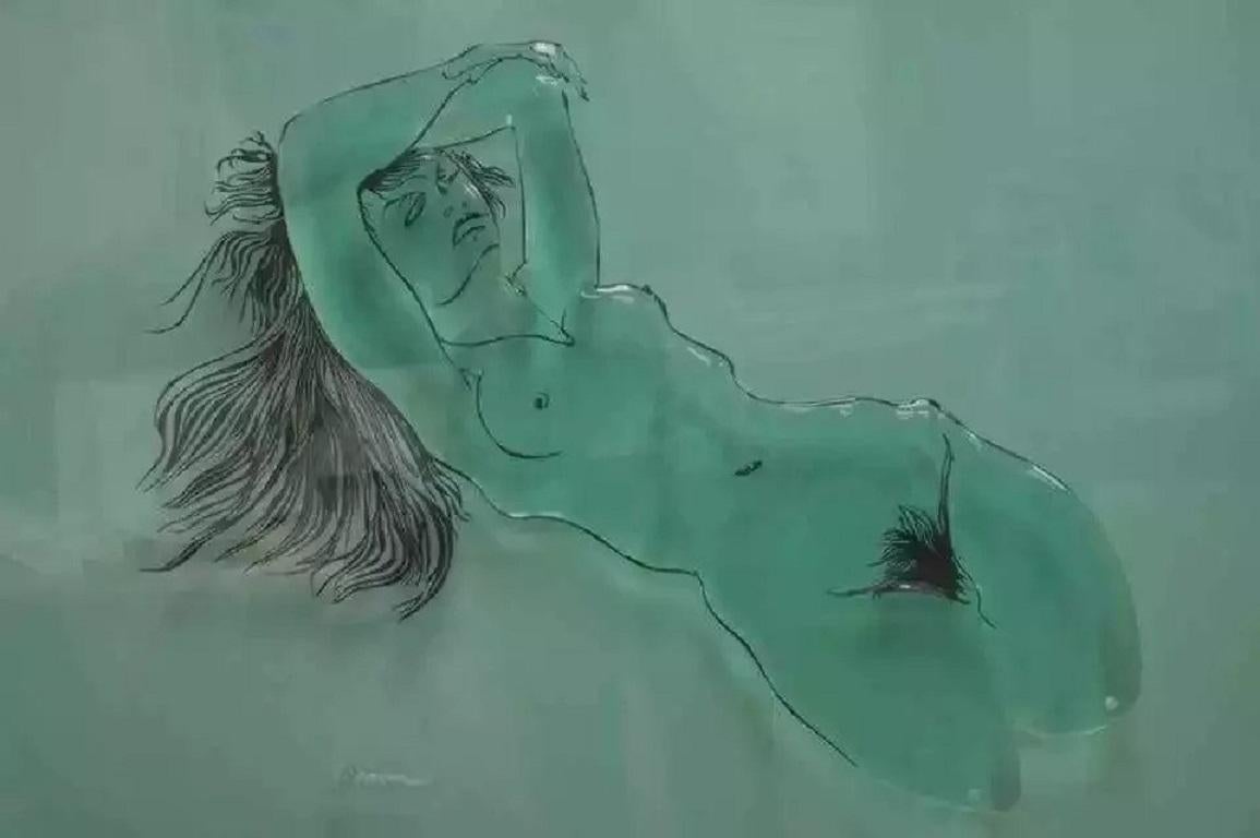 Mid-Century Modern Eugene Massin Large Acrylic Lucite Nude Woman Wall Art Light Box Sculpture 45x51 For Sale