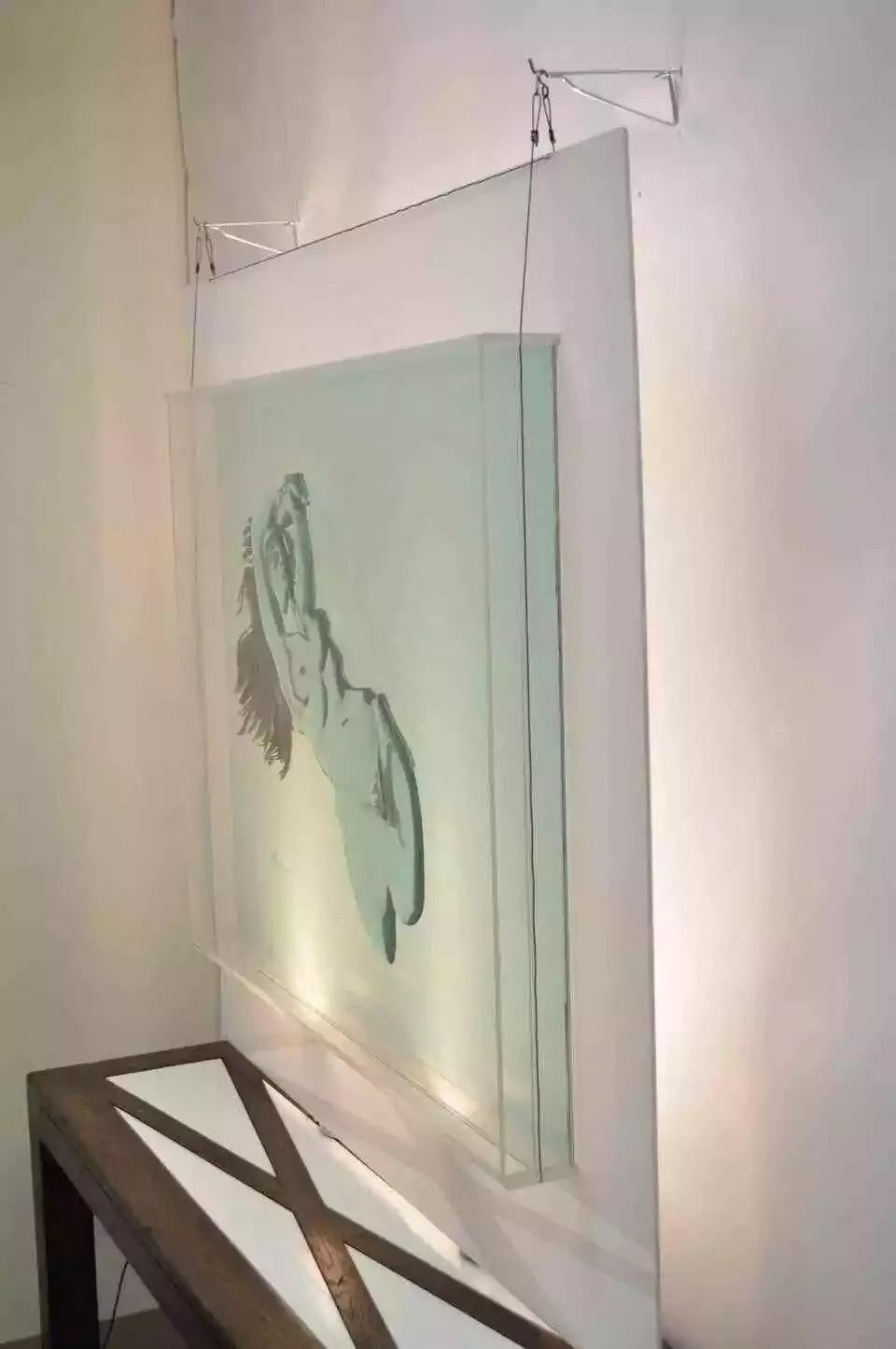 Eugene Massin Large Acrylic Lucite Nude Woman Wall Art Light Box Sculpture 45x51 In Good Condition For Sale In Philadelphia, PA