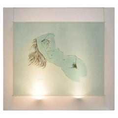 Eugene Massin Large Acrylic Lucite Nude Woman Wall Art Light Box Sculpture 45x51
