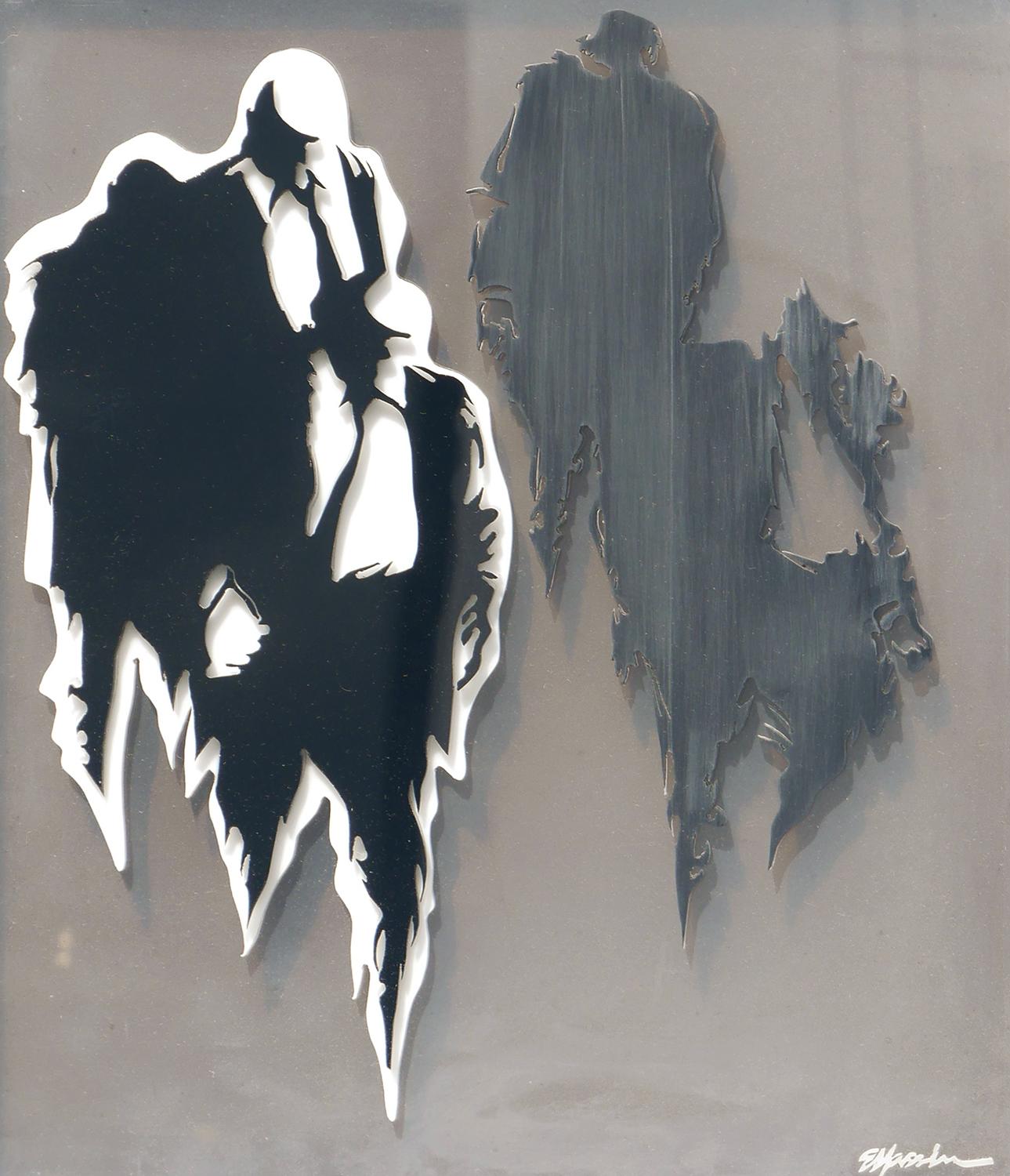 Modern Abstract Layered Acrylic Wall Sculpture of Walking Male Figures in Suits 2