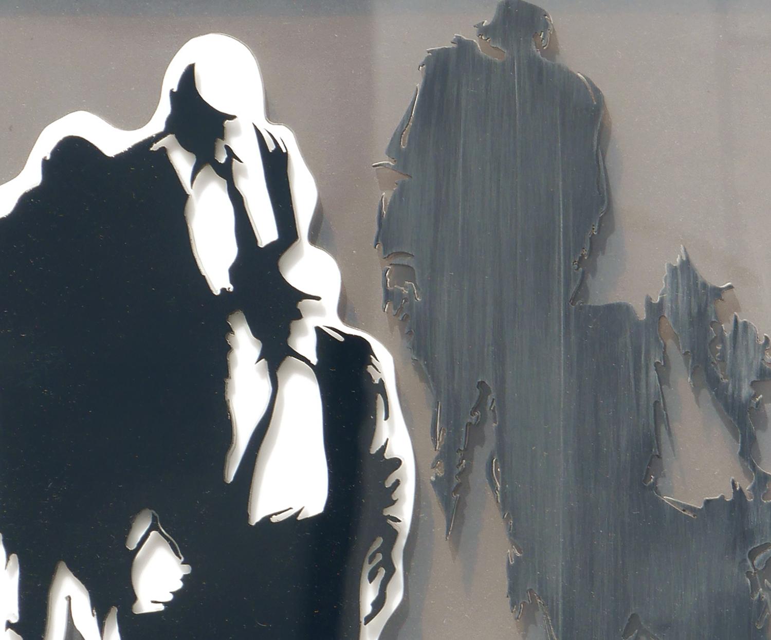 Modern Abstract Layered Acrylic Wall Sculpture of Walking Male Figures in Suits 3