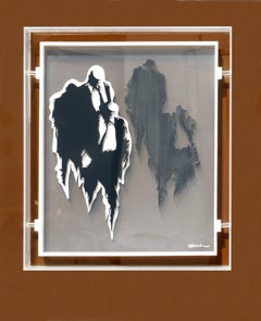 Modern Abstract Layered Acrylic Wall Sculpture of Walking Male Figures in Suits
