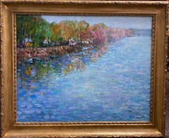 Le long du Delaware, paysage impressionniste original de 24 x 30