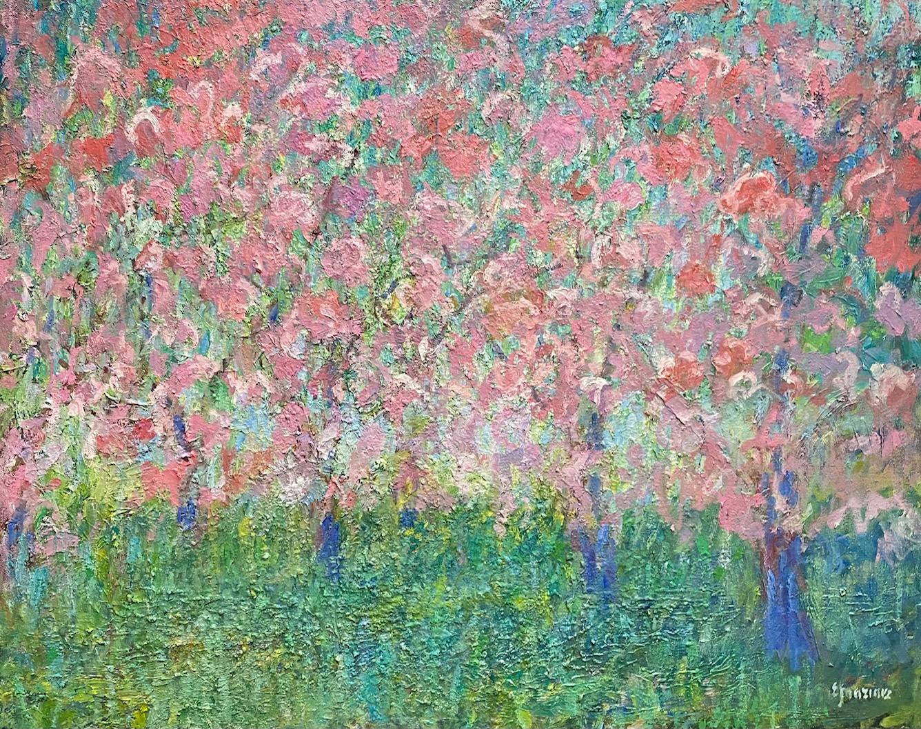 Blossoms de cerisier, paysage floral impressionniste original 24x30 en vente 1