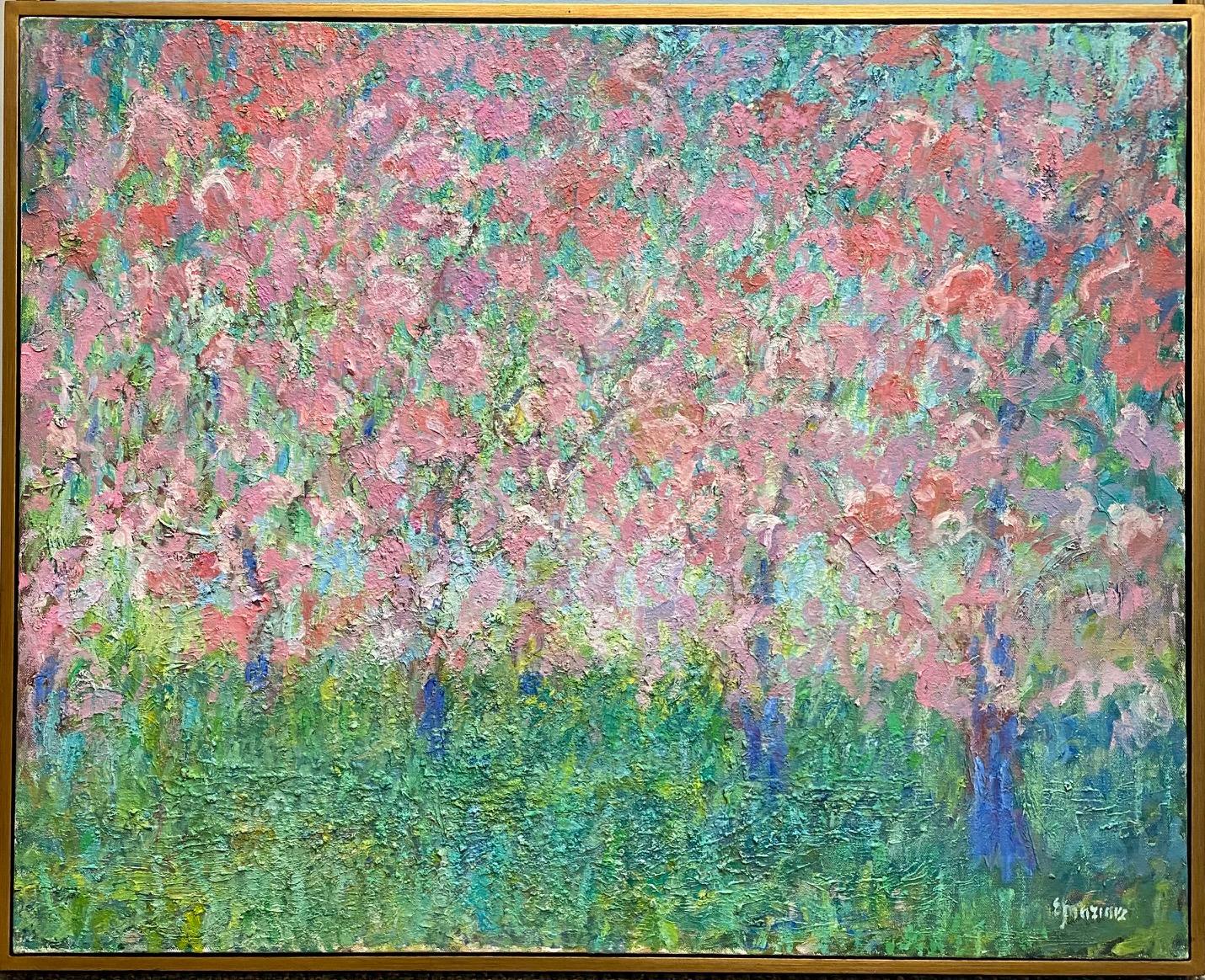 Eugene Maziarz Landscape Painting - Cherry Blossoms, original 24x30 impressionist floral landscape