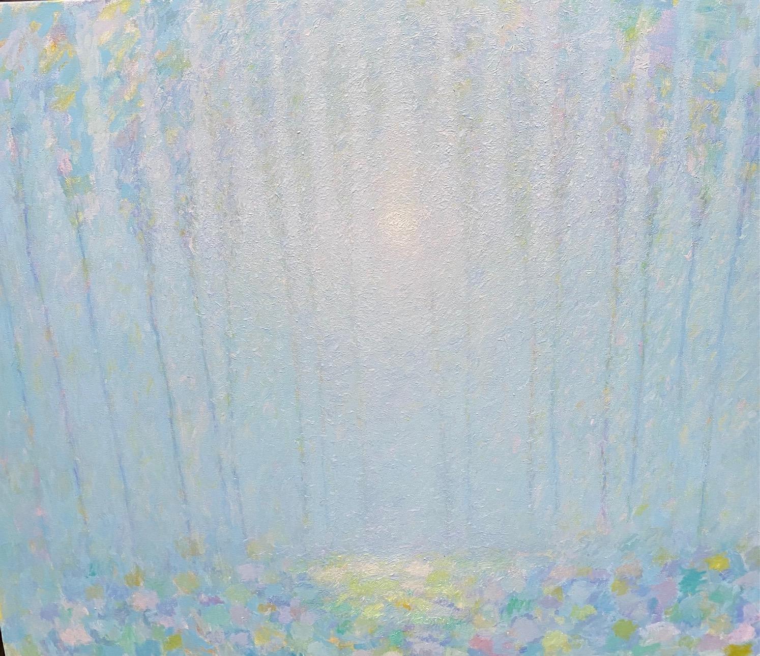 Delizie, paesaggio astratto espressionista contemporaneo originale 30x40 - Landscape Painting Blu di Eugene Maziarz