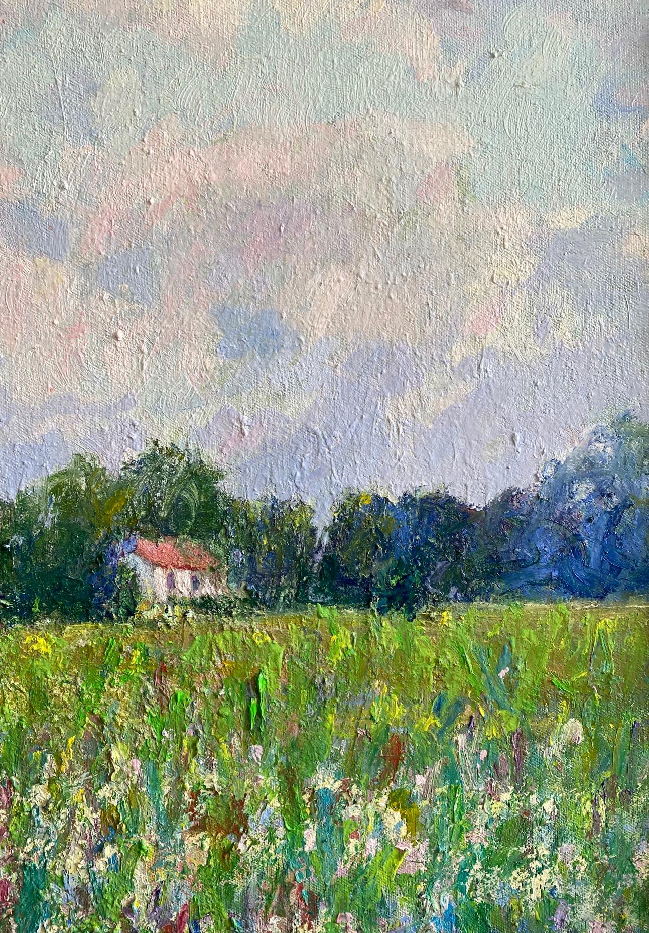 Field of Flowers, original 24x30 French impressionist landscape - Impressionist Painting by Eugene Maziarz