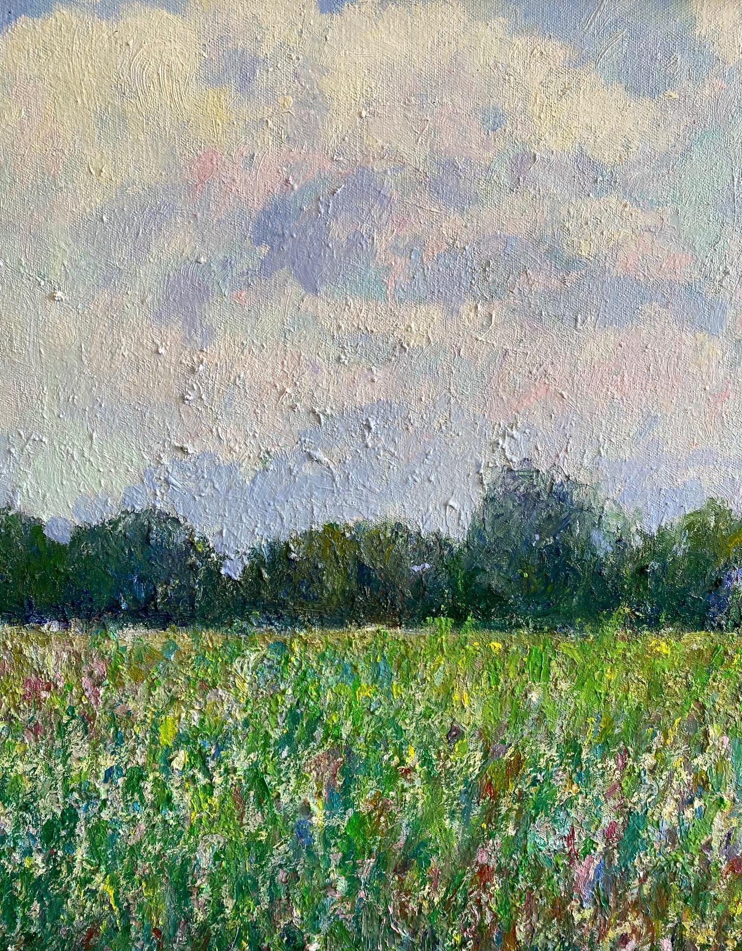 Field of Flowers, original 24x30 French impressionist landscape - Brown Landscape Painting by Eugene Maziarz