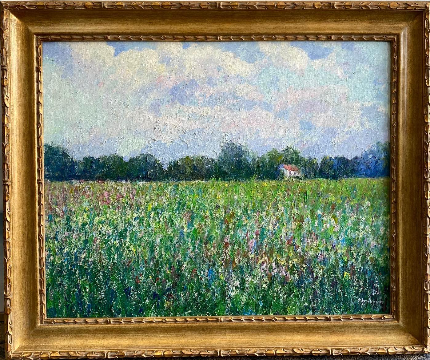 Eugene Maziarz Landscape Painting - Field of Flowers, original 24x30 French impressionist landscape