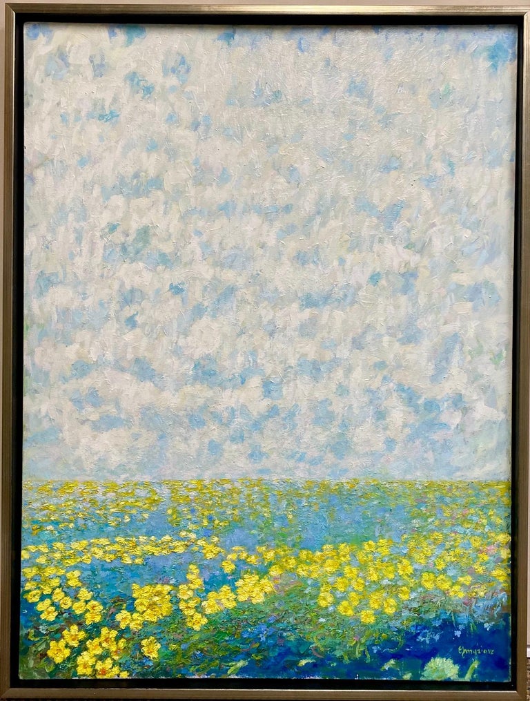 Eugene Maziarz Landscape Painting - Floating Flowers, original 40x30 abstract expressionist landscape