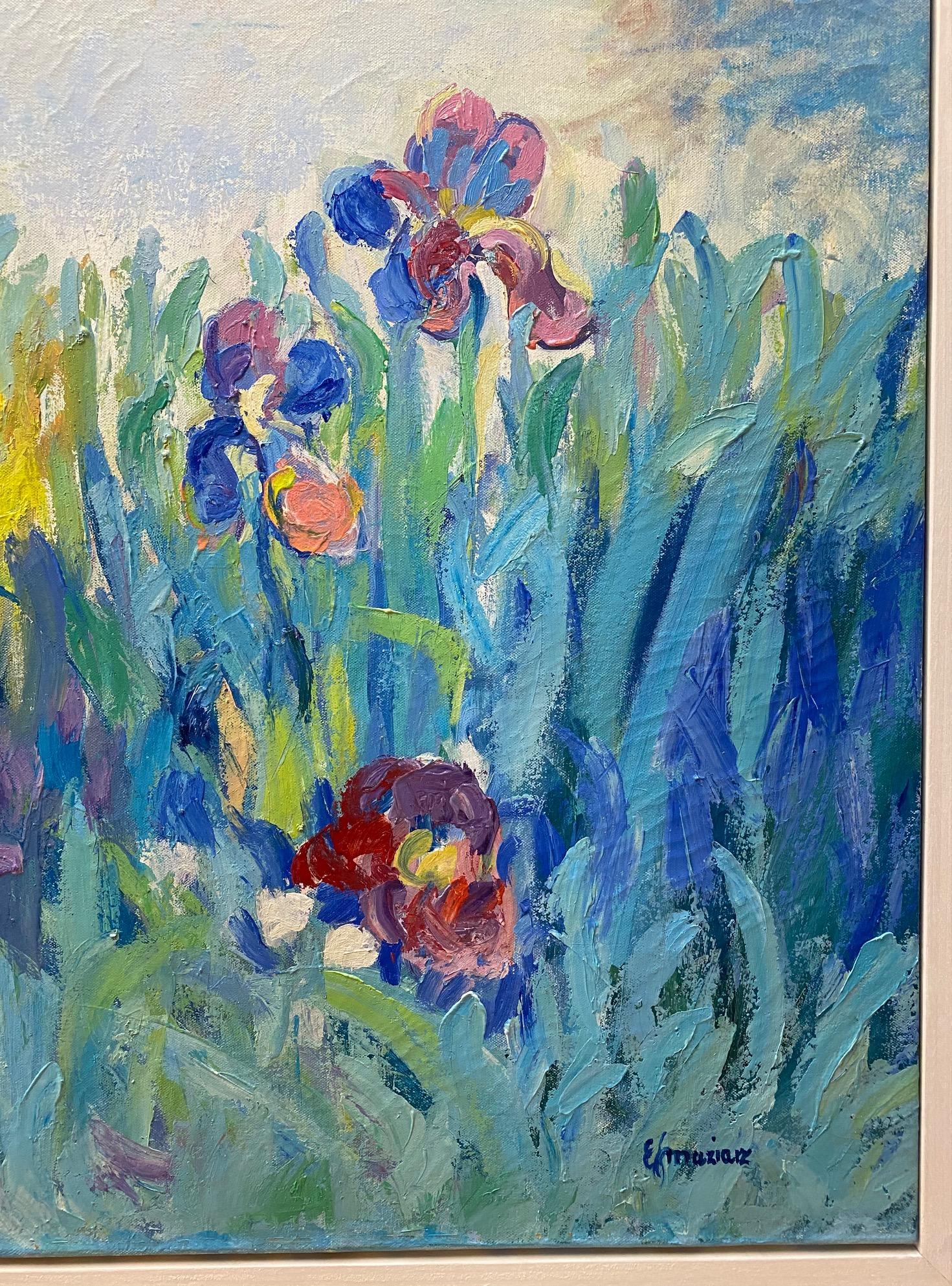 Floral Reflections I, original 40 x 38 French impressionist floral landscape For Sale 4
