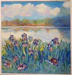 Reflections florales I, paysage floral impressionniste français d'origine, 101,6 cm x 91,4 cm